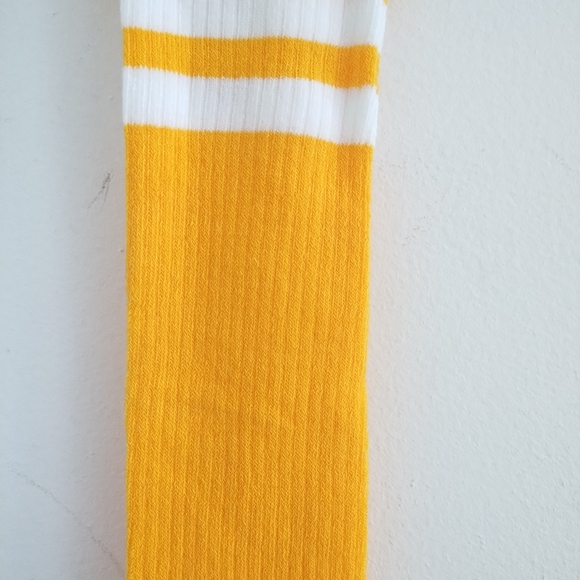 Yellow Two Striped Ribbed Athletic Stockings Over the Knee Thigh Highs Socks - Picture 3 of 4